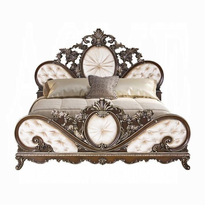 ACME Furniture - Devany Eastern King Bed - Cream Fabric & Cherry Finish - BD03061EK view 2