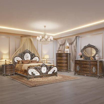 ACME Furniture - Devany Eastern King Bed - Cream Fabric & Cherry Finish - BD03061EK view 6
