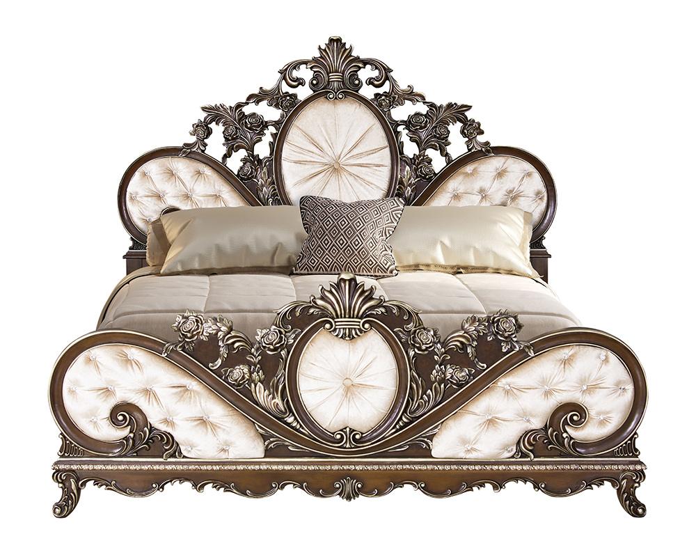 ACME Furniture - Devany Queen Bed - Cream Fabric & Cherry Finish - BD03062Q view 2