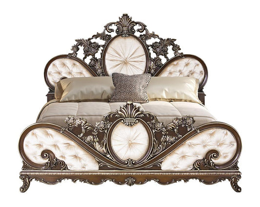 ACME Furniture - Devany Queen Bed - Cream Fabric & Cherry Finish - BD03062Q view 2