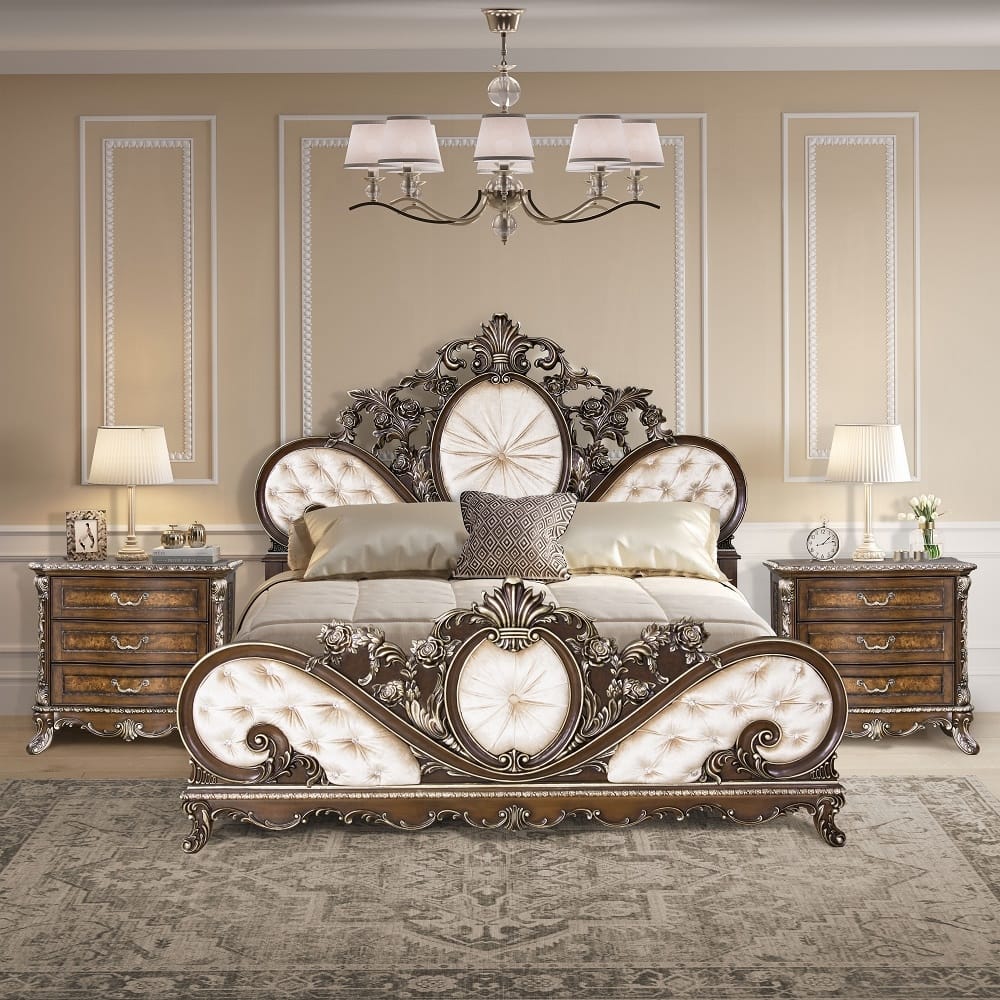 ACME Furniture - Devany Queen Bed - Cream Fabric & Cherry Finish - BD03062Q view 5