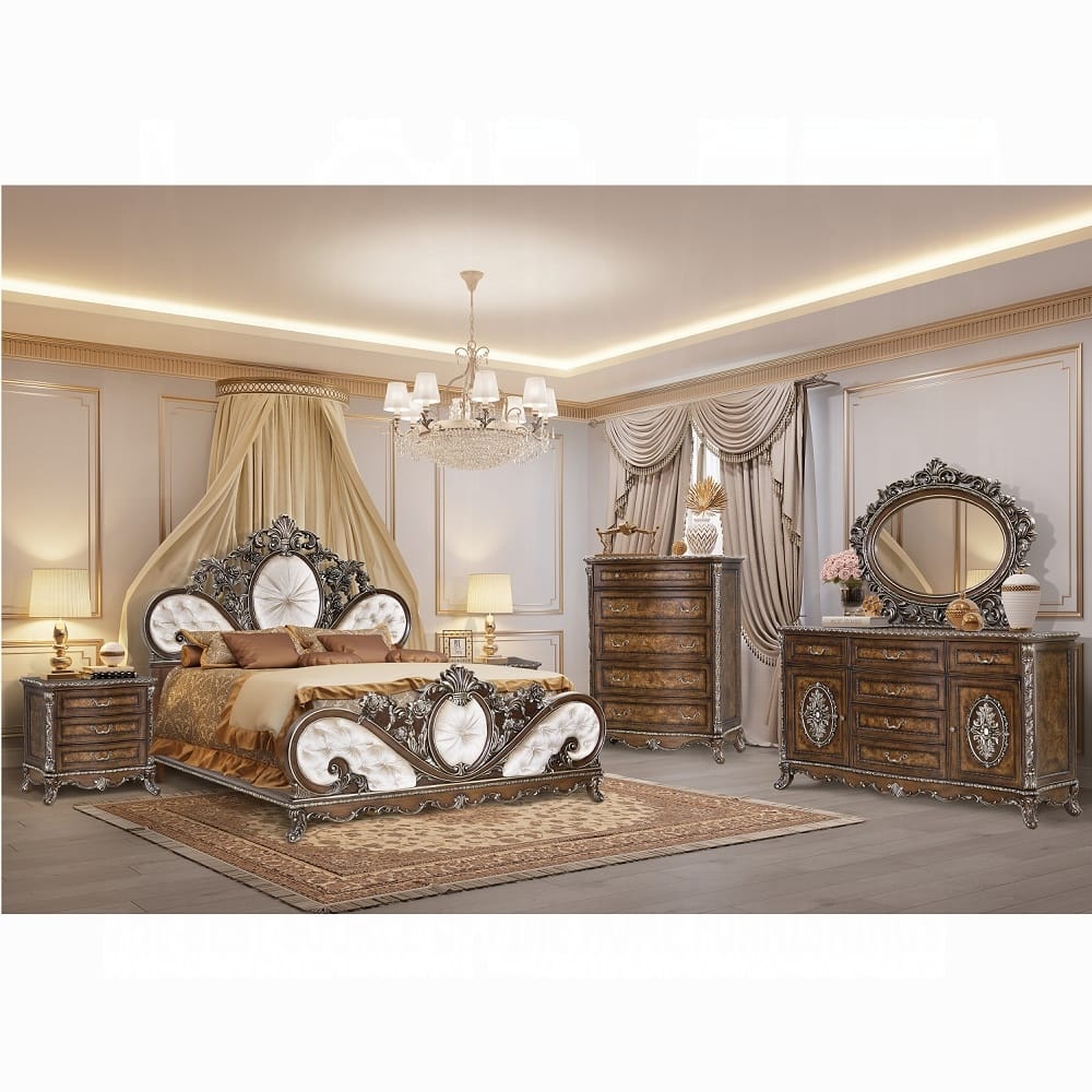 ACME Furniture - Devany Queen Bed - Cream Fabric & Cherry Finish - BD03062Q view 6