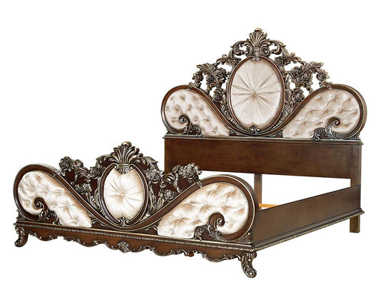 ACME Furniture - Devany Queen Bed - Cream Fabric & Cherry Finish - BD03062Q veiw 1