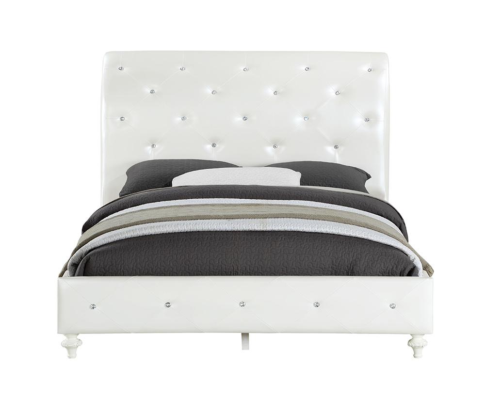 ACME Furniture - Dorothy Full Bed (Padded Sleigh) - Pearl White Synthetic Leather & Ivory - BD02264F veiw 2