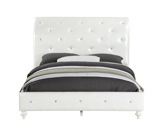ACME Furniture - Dorothy Full Bed (Padded Sleigh) - Pearl White Synthetic Leather & Ivory - BD02264F veiw 2