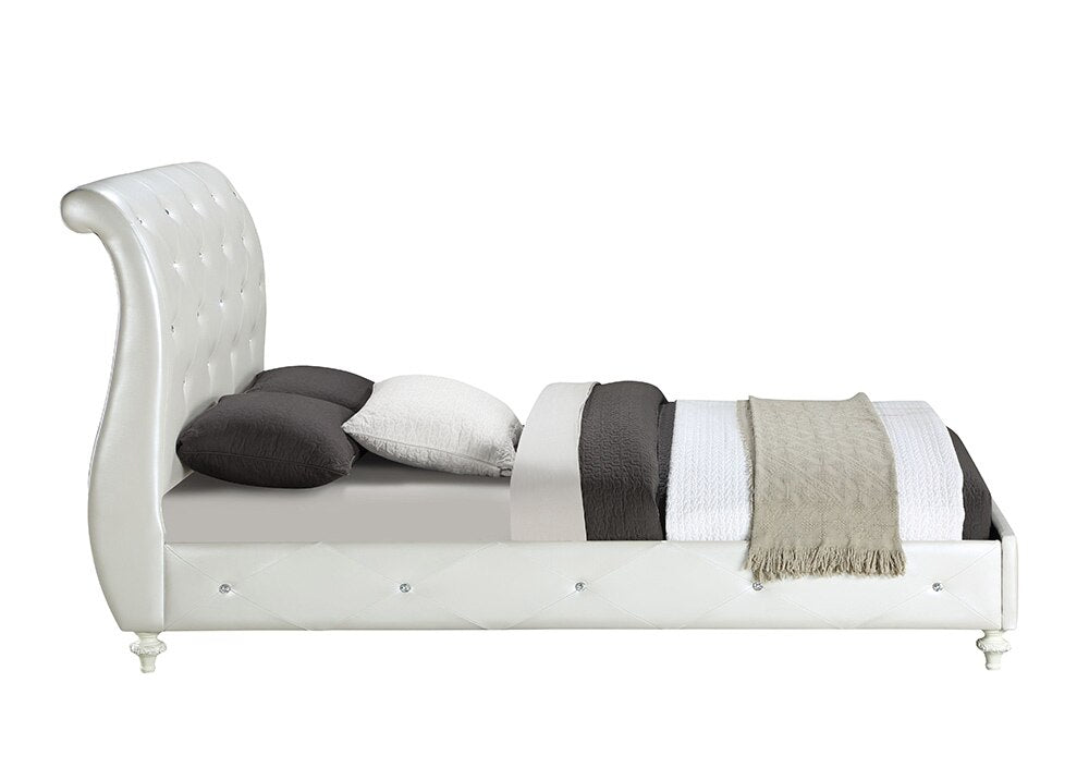 ACME Furniture - Dorothy Full Bed (Padded Sleigh) - Pearl White Synthetic Leather & Ivory - BD02264F veiw 3