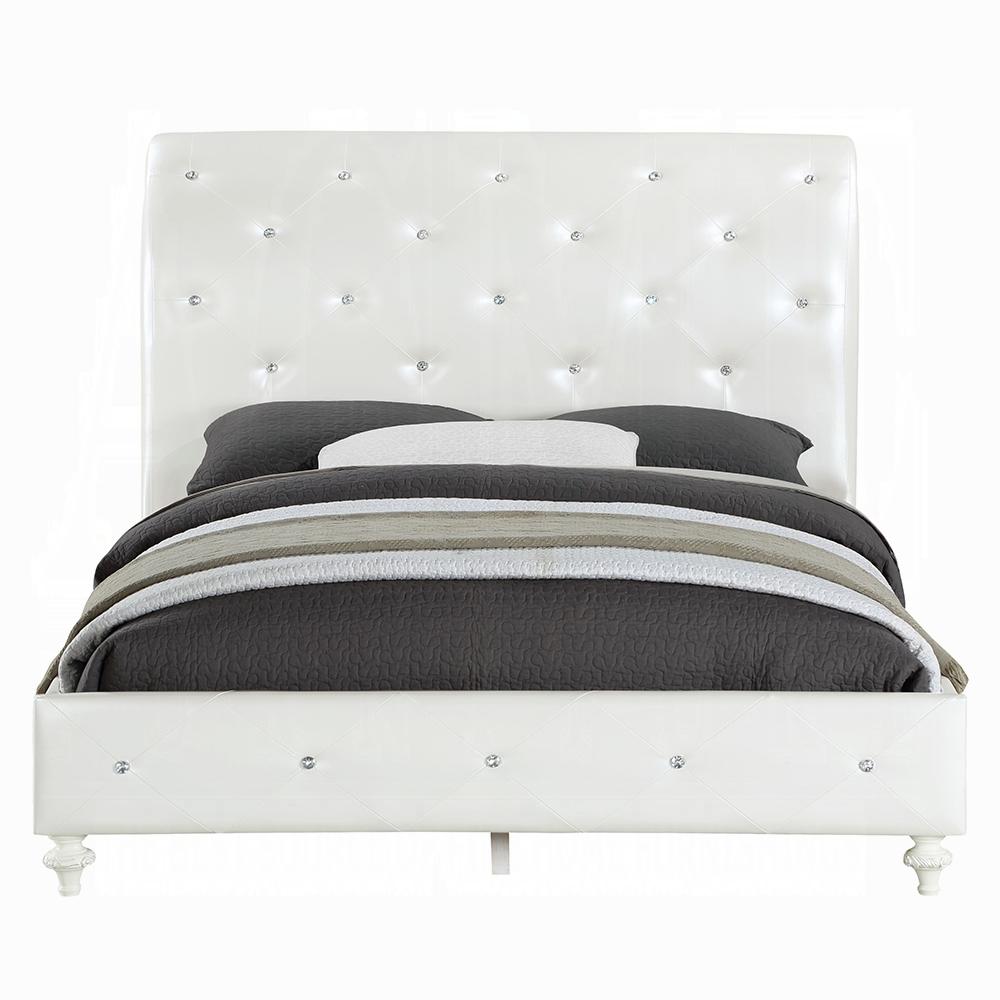 ACME Furniture - Dorothy Twin Bed (Padded Sleigh) - Pearl White Synthetic Leather & Ivory - BD02265T veiw 1