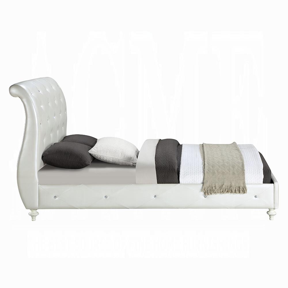 ACME Furniture - Dorothy Twin Bed (Padded Sleigh) - Pearl White Synthetic Leather & Ivory - BD02265T veiw 2