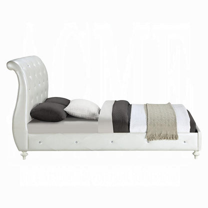 ACME Furniture - Dorothy Twin Bed (Padded Sleigh) - Pearl White Synthetic Leather & Ivory - BD02265T veiw 2