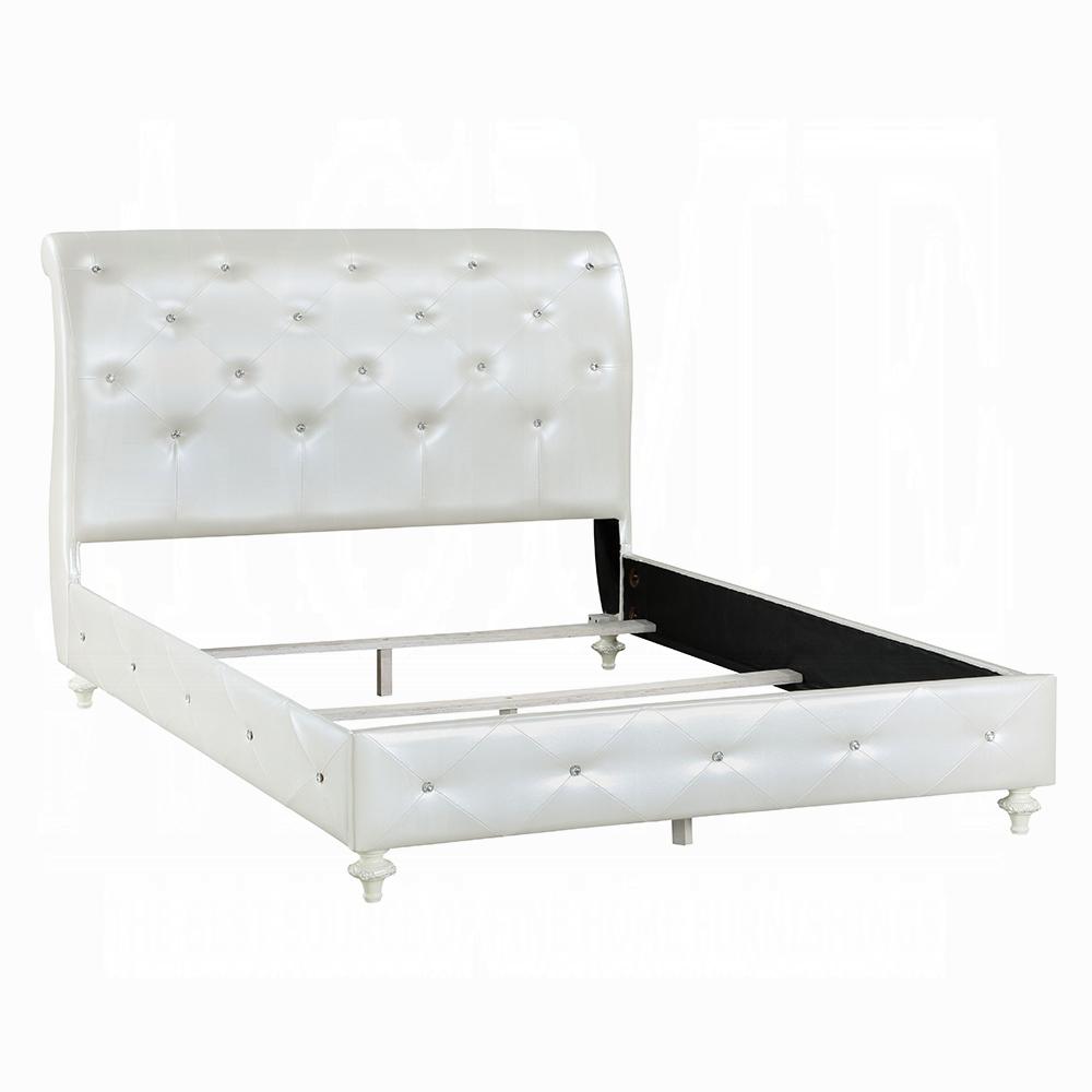 ACME Furniture - Dorothy Twin Bed (Padded Sleigh) - Pearl White Synthetic Leather & Ivory - BD02265T veiw 3