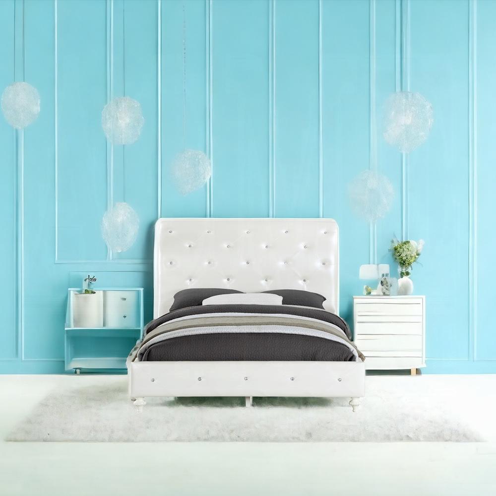 ACME Furniture - Dorothy Twin Bed (Padded Sleigh) - Pearl White Synthetic Leather & Ivory - BD02265T veiw 5