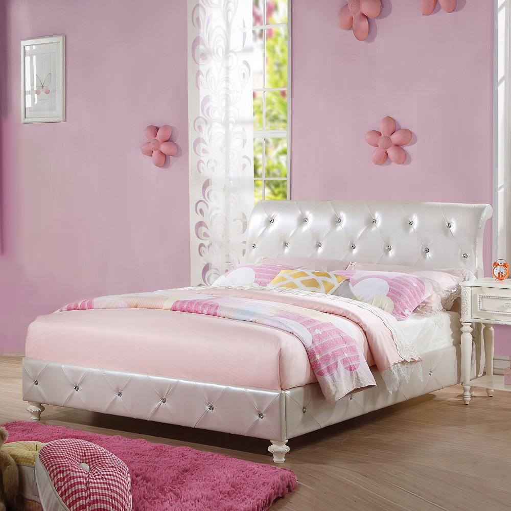 ACME Furniture - Dorothy Twin Bed (Padded Sleigh) - Pearl White Synthetic Leather & Ivory - BD02265T veiw 6