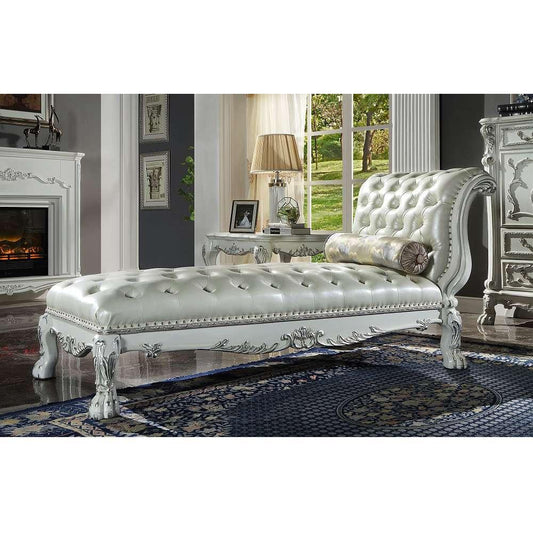 ACME Furniture - Dresden Chaise w/Pillow - Synthetic Leather & Bone White - AC01693 veiw 1