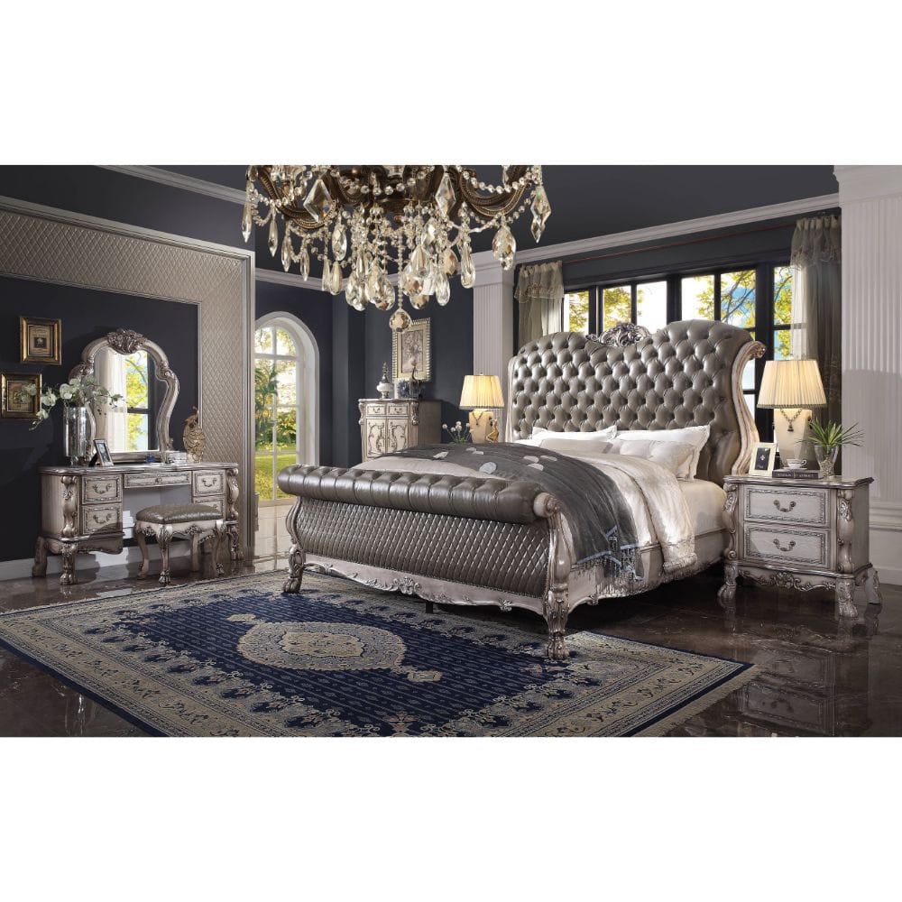 ACME Furniture - Dresden - Queen Bed - Vintage Bone White & Synthetic Leather - 28190Q view 5