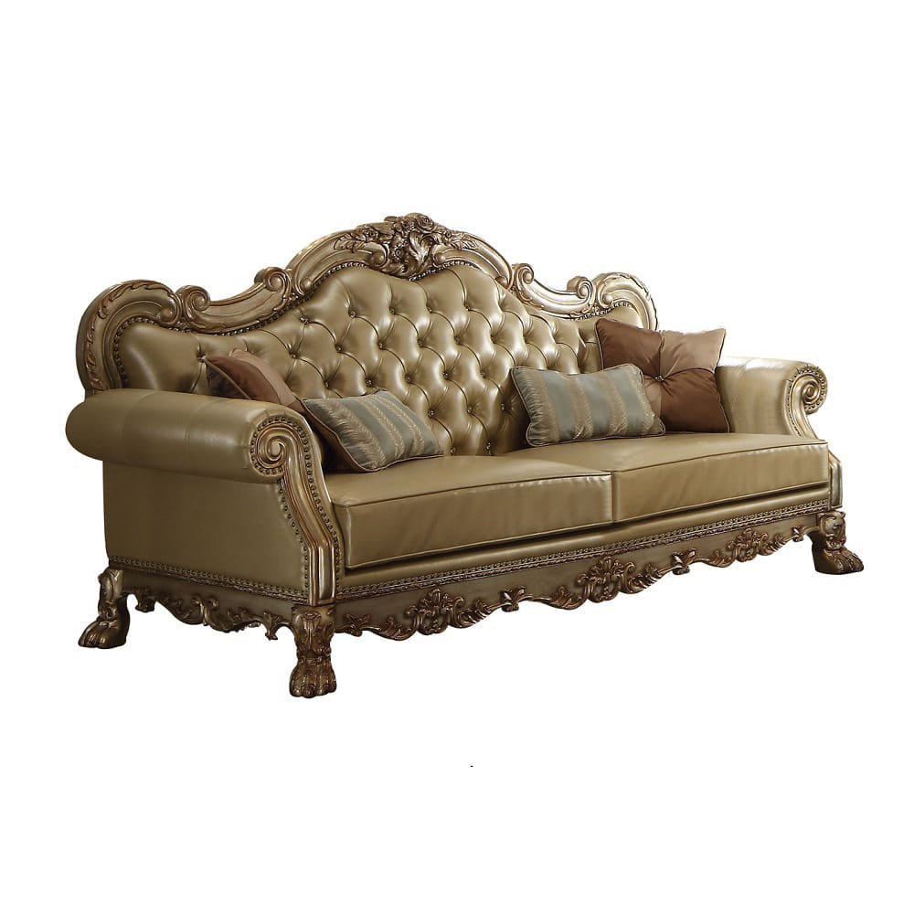 ACME Furniture - Dresden - Sofa w/4 Pillows - Bone Synthetic Leather & Gold Patina - 53160A view 1