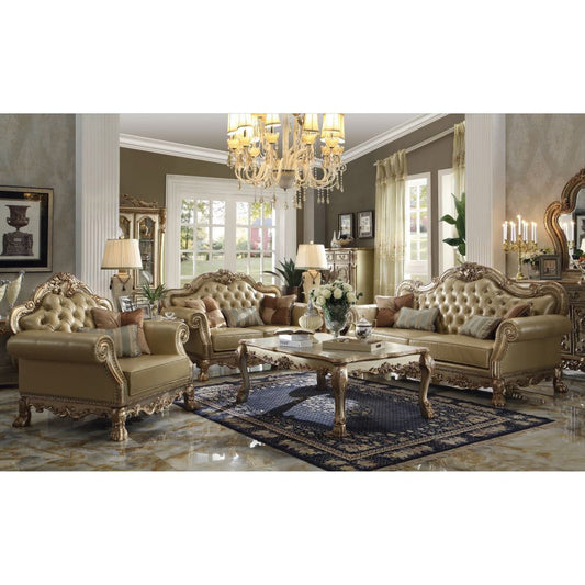 ACME Furniture - Dresden - Sofa w/4 Pillows - Bone Synthetic Leather & Gold Patina - 53160A view 2