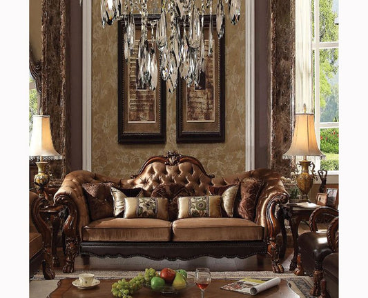 ACME Furniture - Dresden  - Sofa w/7 Pillows - Golden Brown Velvet & Cherry Oak - 52095 view 1