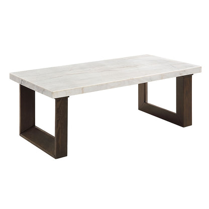 ACME Furniture - Edwyn Coffee Table w/Marble Top - White Natural Marble Top & Brown Finish - LV03205 view 1
