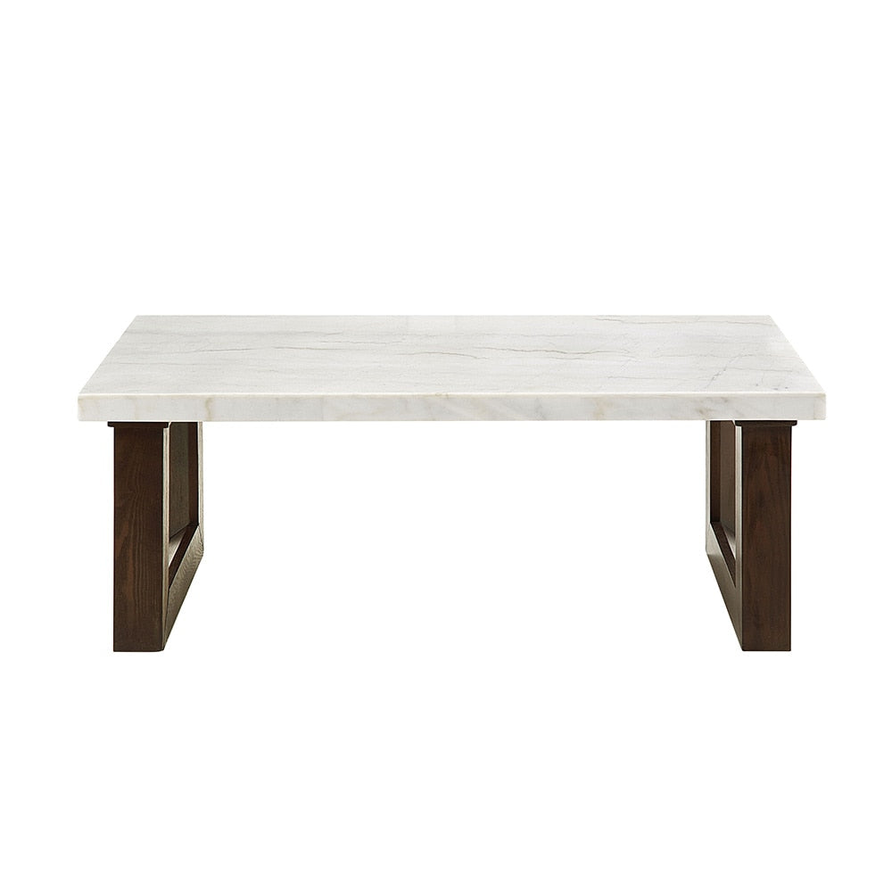 ACME Furniture - Edwyn Coffee Table w/Marble Top - White Natural Marble Top & Brown Finish - LV03205 view 2