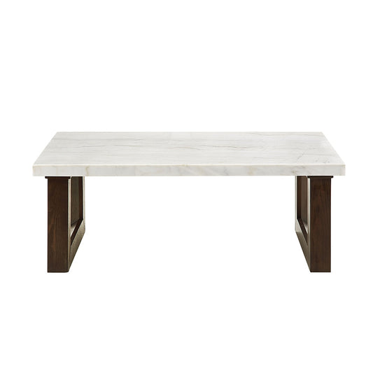 ACME Furniture - Edwyn Coffee Table w/Marble Top - White Natural Marble Top & Brown Finish - LV03205 view 2