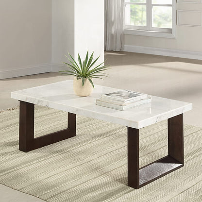 ACME Furniture - Edwyn Coffee Table w/Marble Top - White Natural Marble Top & Brown Finish - LV03205 view 4