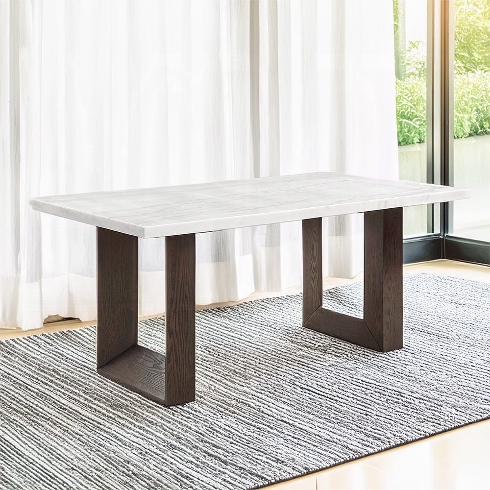 ACME Furniture - Edwyn Dining Table w/Marble Top - White Natural Marble Top & Brown Finish - DN03195 view 4