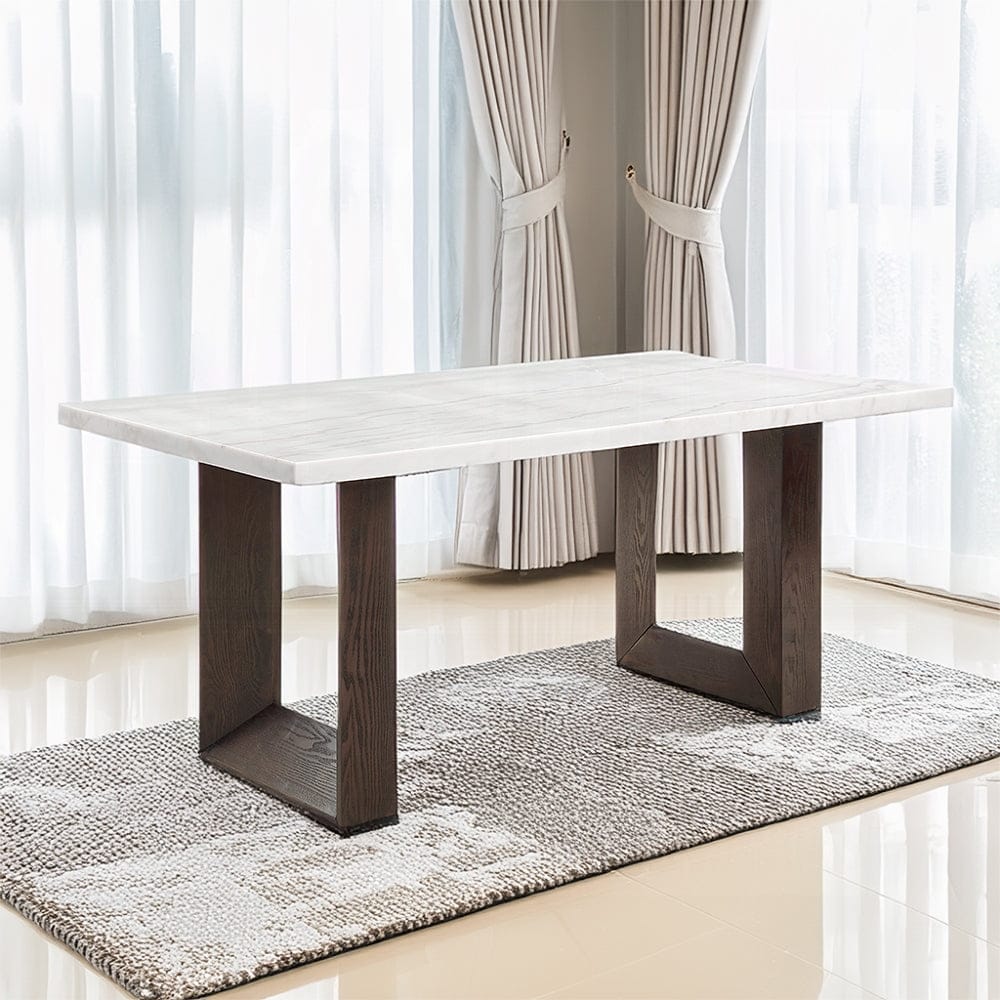 ACME Furniture - Edwyn Dining Table w/Marble Top - White Natural Marble Top & Brown Finish - DN03195 view 5