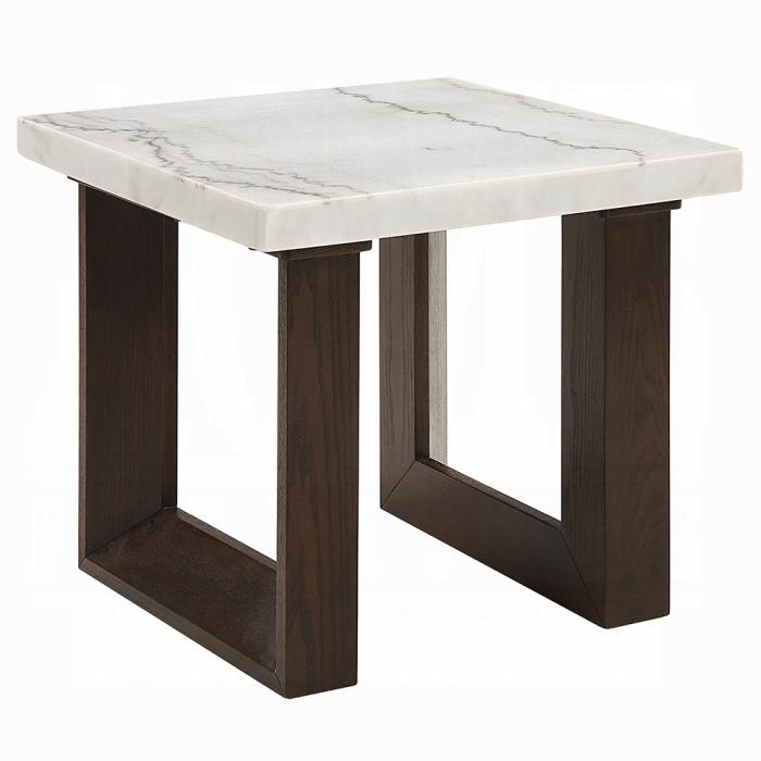 ACME Furniture - Edwyn End Table w/Marble Top - White Natural Marble Top & Brown Finish - LV03206 view 1