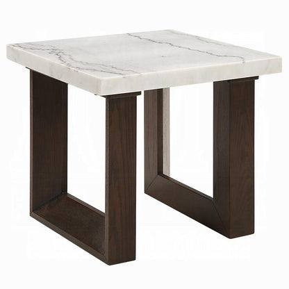 ACME Furniture - Edwyn End Table w/Marble Top - White Natural Marble Top & Brown Finish - LV03206 view 1