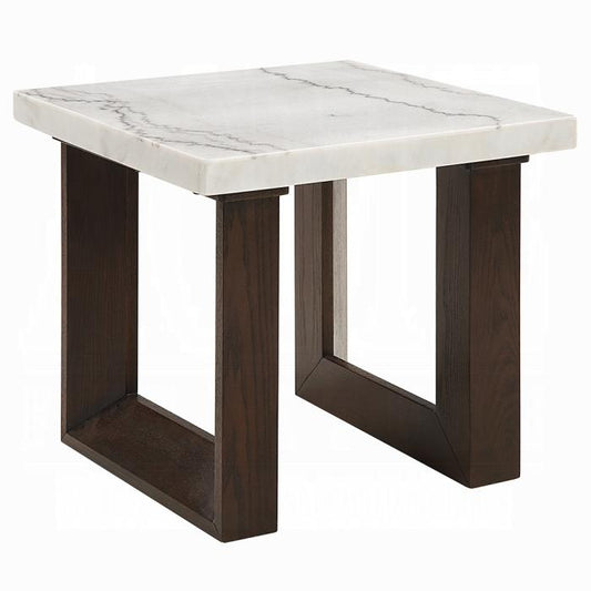ACME Furniture - Edwyn End Table w/Marble Top - White Natural Marble Top & Brown Finish - LV03206 view 1