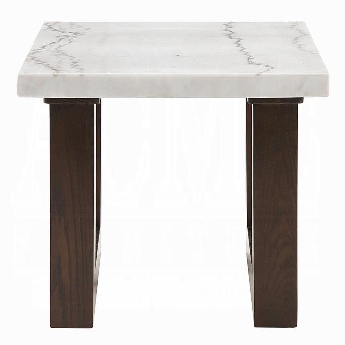 ACME Furniture - Edwyn End Table w/Marble Top - White Natural Marble Top & Brown Finish - LV03206 view 2