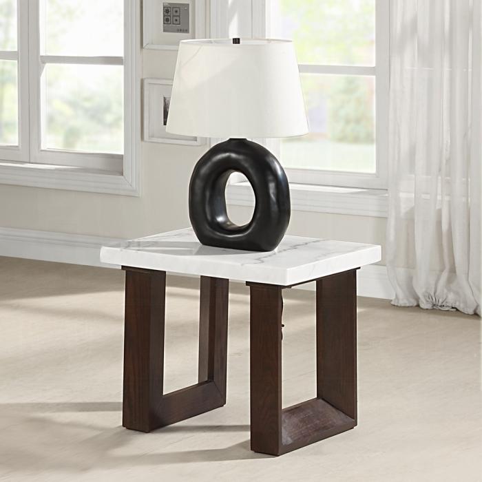 ACME Furniture - Edwyn End Table w/Marble Top - White Natural Marble Top & Brown Finish - LV03206 view 3
