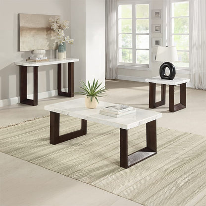 ACME Furniture - Edwyn End Table w/Marble Top - White Natural Marble Top & Brown Finish - LV03206 view 4