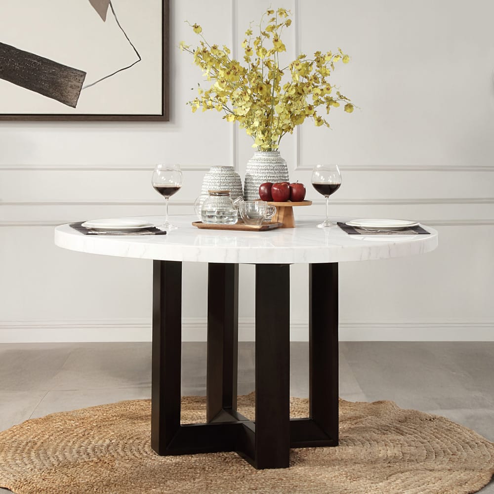 ACME Furniture - Edwyn - Round Dining Table - White Natural Marble Top & Espresso  - DN05205 view 5