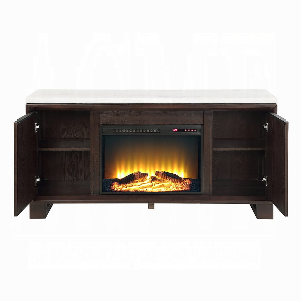 ACME Furniture - Edwyn - Server w/Natural Marble Top & Fireplace - Natural Marble Top & Espresso  - DN03199 view 4