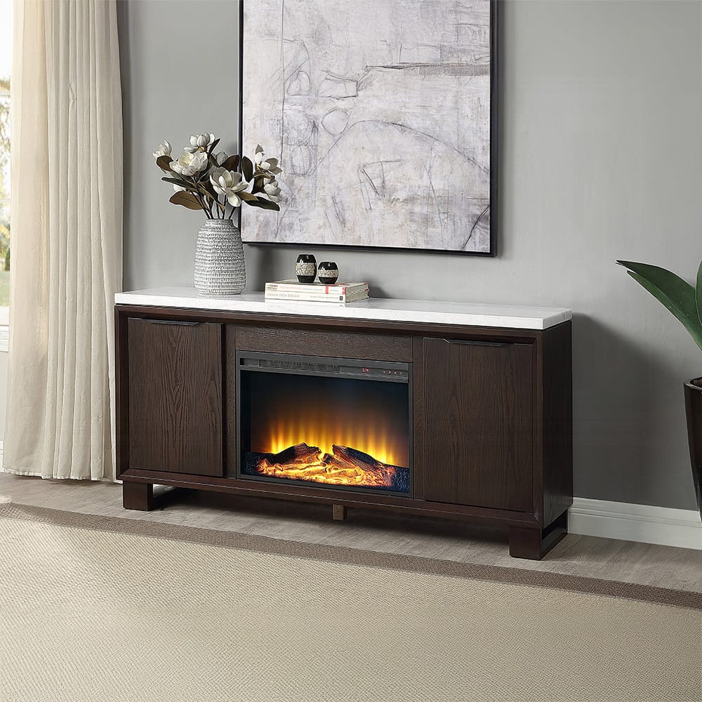 ACME Furniture - Edwyn - Server w/Natural Marble Top & Fireplace - Natural Marble Top & Espresso  - DN03199 view 7