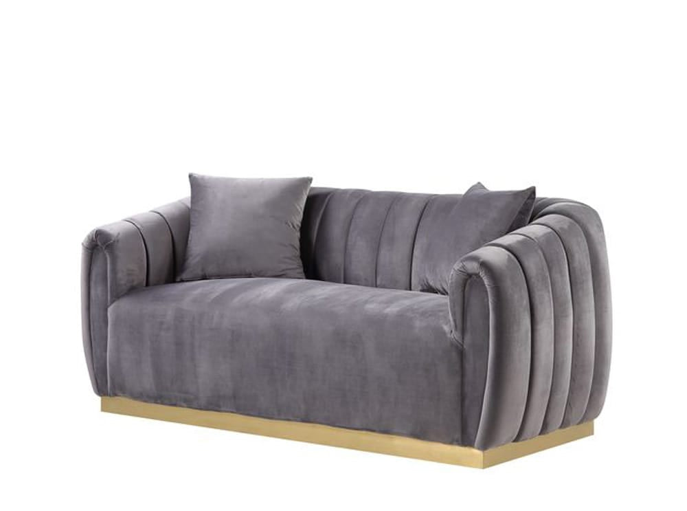 ACME Furniture - Elchanon - Loveseat w/2 Pillows - Gray Velvet & Gold  - 55671 view 1