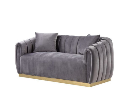 ACME Furniture - Elchanon - Loveseat w/2 Pillows - Gray Velvet & Gold  - 55671 view 1