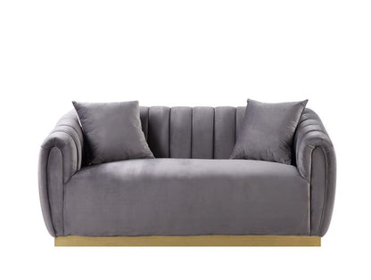 ACME Furniture - Elchanon - Loveseat w/2 Pillows - Gray Velvet & Gold  - 55671 view 2