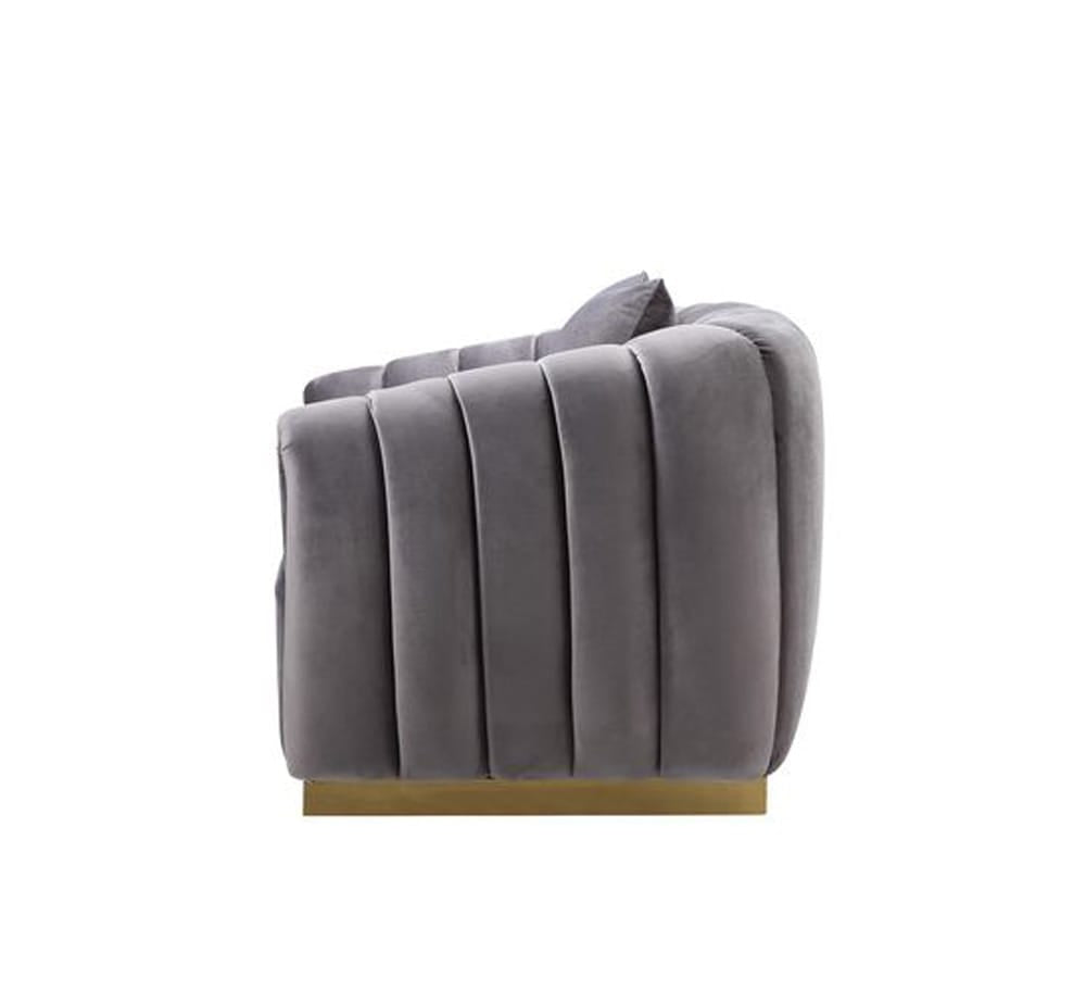 ACME Furniture - Elchanon - Loveseat w/2 Pillows - Gray Velvet & Gold  - 55671 view 3