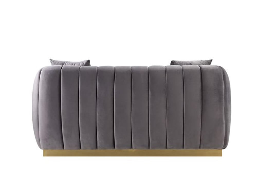 ACME Furniture - Elchanon - Loveseat w/2 Pillows - Gray Velvet & Gold  - 55671 view 4