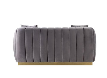 ACME Furniture - Elchanon - Loveseat w/2 Pillows - Gray Velvet & Gold  - 55671 view 4