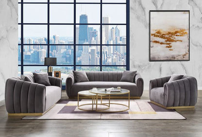 ACME Furniture - Elchanon - Loveseat w/2 Pillows - Gray Velvet & Gold  - 55671 view 5