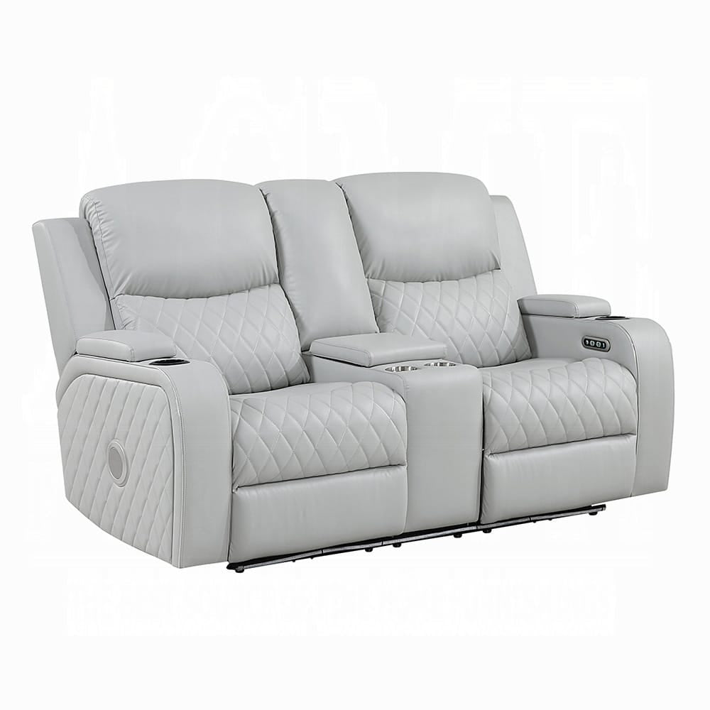 ACME Furniture - Elonzo - Power Motion Loveseat w/Console, LED, Power Headrest & Speaker - Light Gray Synthetic Leather - LV05901 view 1