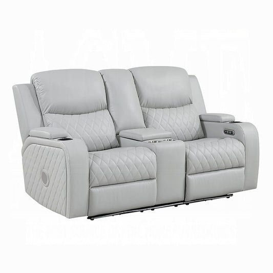 ACME Furniture - Elonzo - Power Motion Loveseat w/Console, LED, Power Headrest & Speaker - Light Gray Synthetic Leather - LV05901 view 1