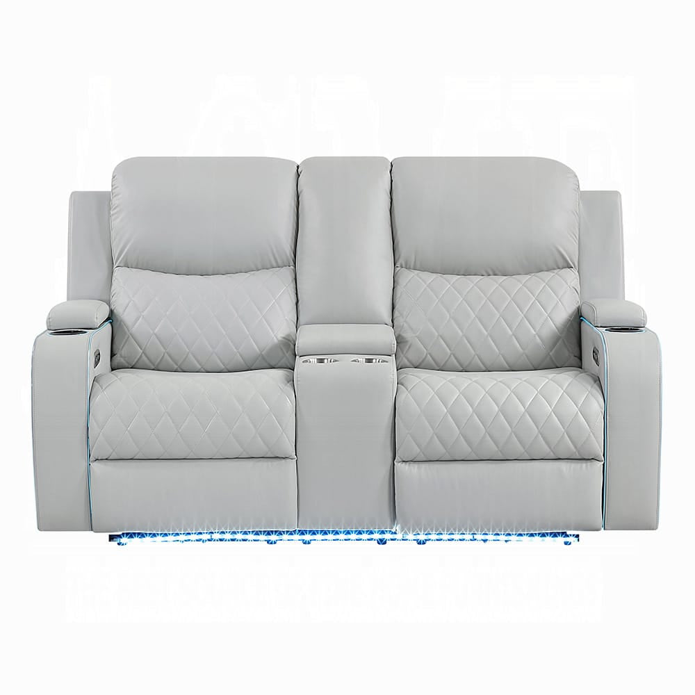 ACME Furniture - Elonzo - Power Motion Loveseat w/Console, LED, Power Headrest & Speaker - Light Gray Synthetic Leather - LV05901 view 2