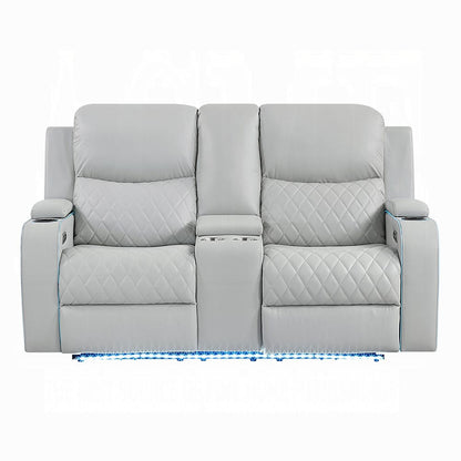 ACME Furniture - Elonzo - Power Motion Loveseat w/Console, LED, Power Headrest & Speaker - Light Gray Synthetic Leather - LV05901 view 2
