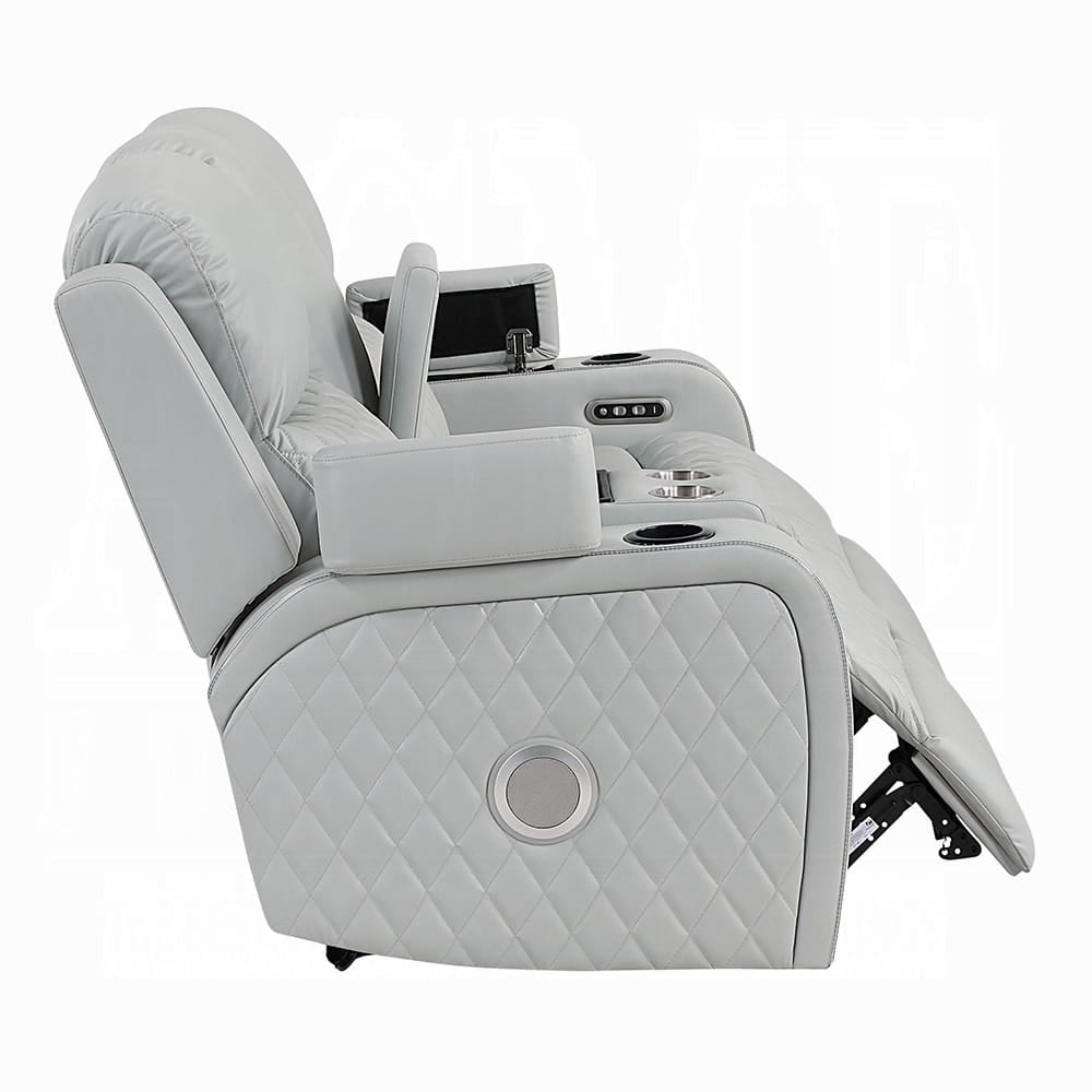 ACME Furniture - Elonzo - Power Motion Loveseat w/Console, LED, Power Headrest & Speaker - Light Gray Synthetic Leather - LV05901 view 3