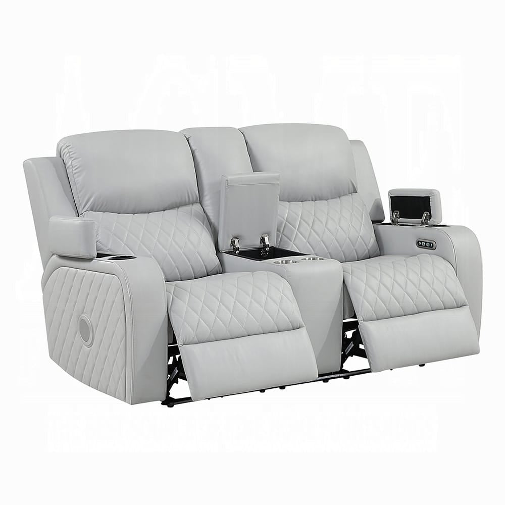ACME Furniture - Elonzo - Power Motion Loveseat w/Console, LED, Power Headrest & Speaker - Light Gray Synthetic Leather - LV05901 view 5