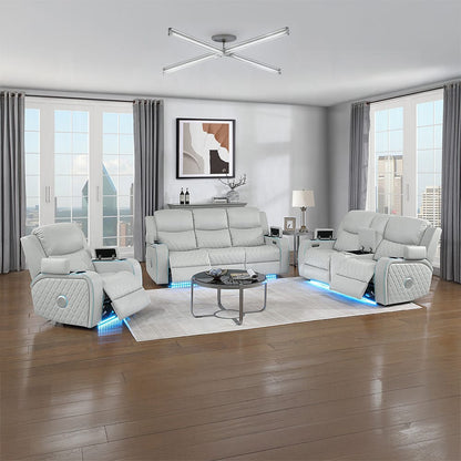 ACME Furniture - Elonzo - Power Motion Loveseat w/Console, LED, Power Headrest & Speaker - Light Gray Synthetic Leather - LV05901 view 11